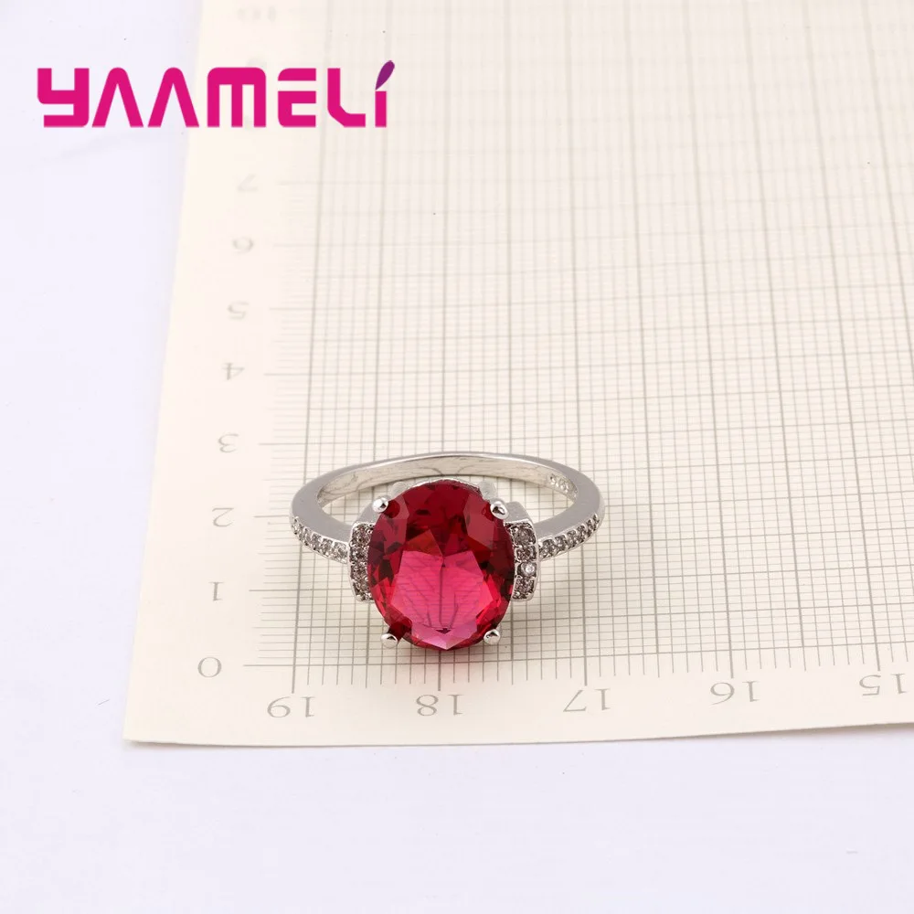 925 prata esterlina zircônia cúbica luxo entusiasmo flores vermelhas rosa pedra anéis de cristal para presente de jóias femininas