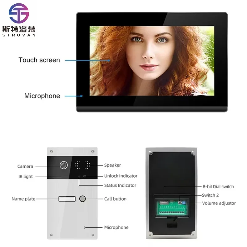 2 Wired Apartment Intercom System 7 Inch  1080P Doorbell   Smart Video Intercom Door Phone