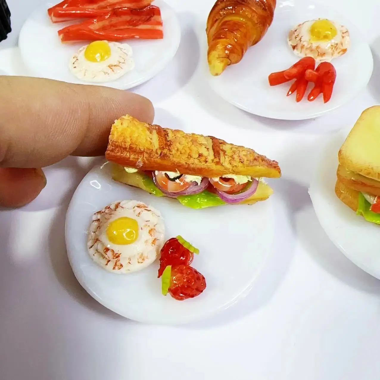 New 1/6 Handmade with clay Miniature Delicious sandwich breakfast set food for Doll House Mini Kitchen Toy Dollhouse Accessories