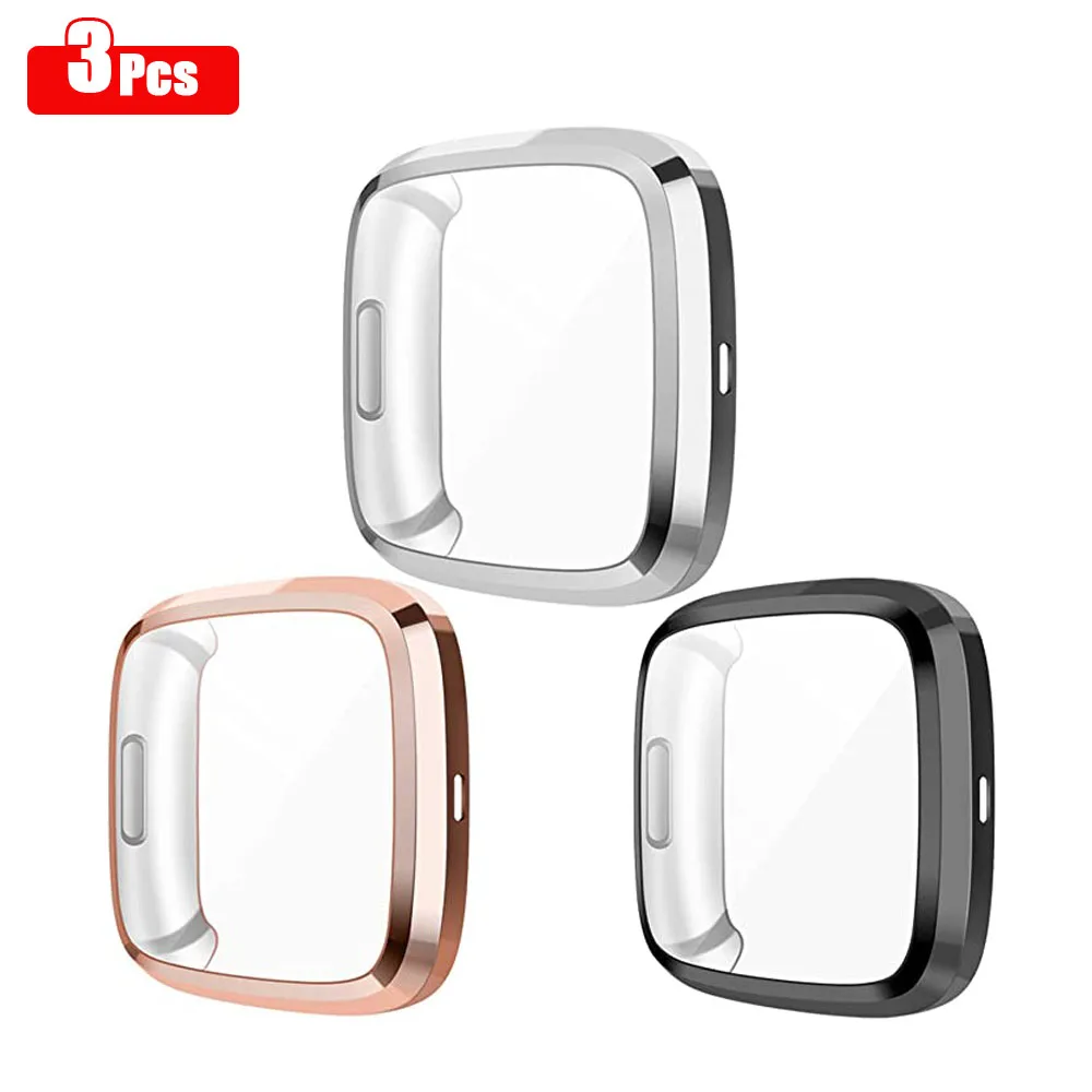 3 pacote macio tpu caso para fitbit versa 2/versa 3/versa sentido capa escudo protetor de tela para fitbit versa 2/versa 3/versa sentido