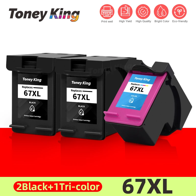 TONEY KING 67XL Ink Cartridge Replacement For HP 67 DeskJet 2732 2755 ENVY 6052 6058 6075 4152 4155 4158 Inkjet Printer