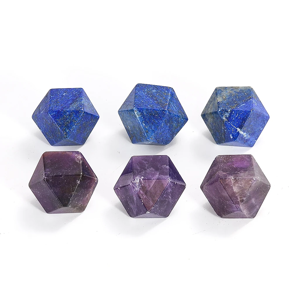 25MM Natural Amethyst Lapis Lazuli Crystal Quartz Polyhedron Dice Energy Stone Specimen Crafts Chakra Reiki Cube Orgonite