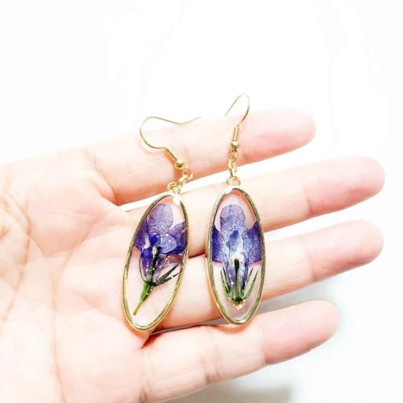 Dried Flower Earrings Heart Rectangle Circle Pendant Colorful Real Floral Earring Unique Creative Resin Ear Ring Gifts for Women