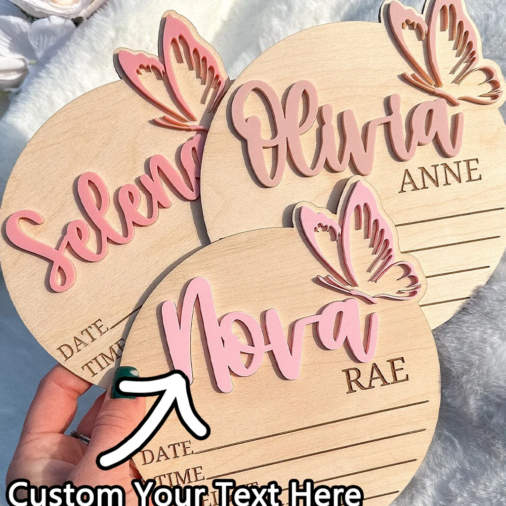 Baby Girl Name Sign With Butterfly, Baby Name Announcement Sign, Wooden Name Sign, Birth Hospital Announcement Sign,