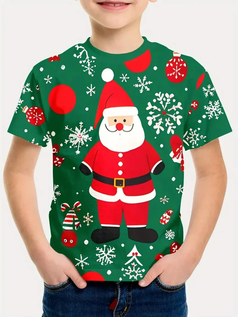 Roupas infantis papai noel impressão 3d camisetas para meninos manga curta criança camiseta natal casual meninas roupas de verão topos