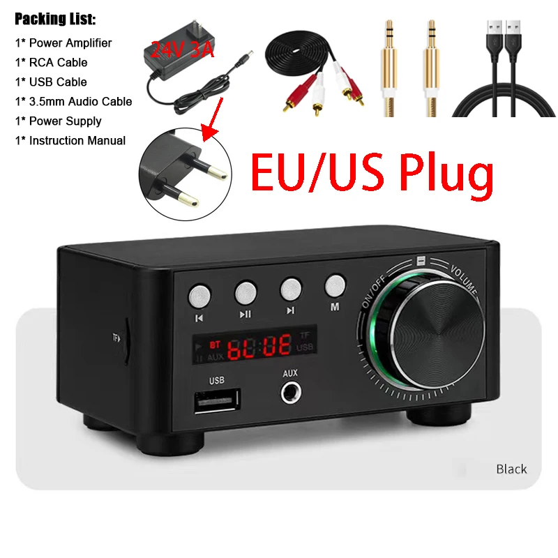 Bluetooth-Compatible HIFI Power Amplifier 50Wx2 Tpa3116 Channel 2.0 BT 5.0 Home Car Digital Audio AMP USB U-disk TF Music Player