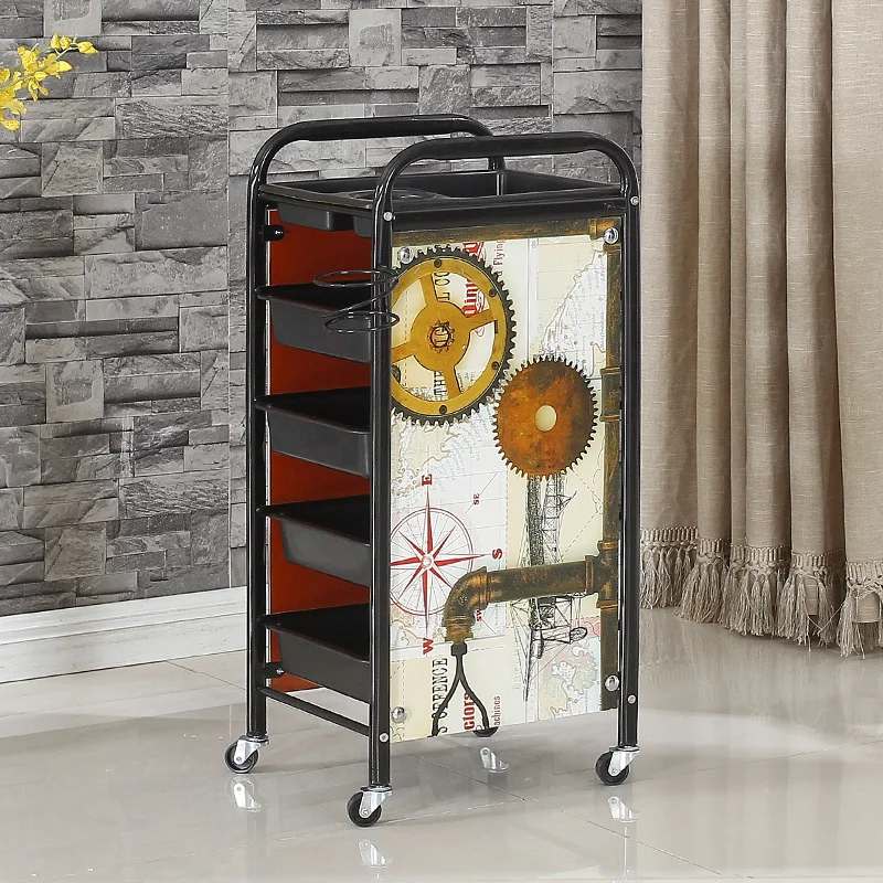 Retro Multilayer Wheels Trolley  Mobile Pulley Auxiliary Cart Paint Craft Hairdressing Trolley Colorful Tool Storage