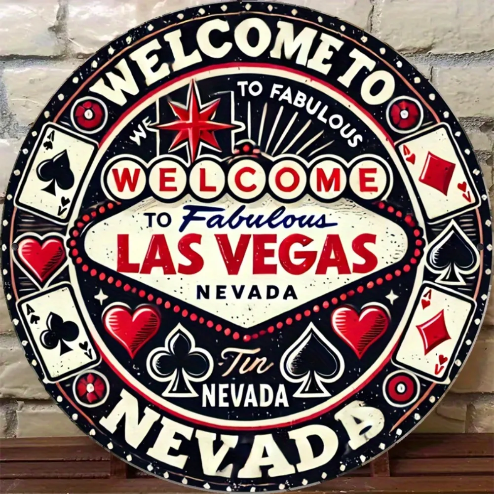 Vintage Las Vegas Welcome Sign HD Print Metal Tin Sign – Featuring Retro “Welcome to Fabulous Las Vegas Nevada” Typography, Poke