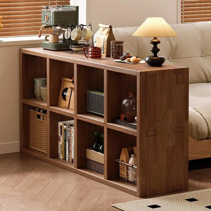 #Solid wood bookshelf Floor-to-ceiling walnut short bookcase Lattice cabinet Living room wall locker Household locker Storage