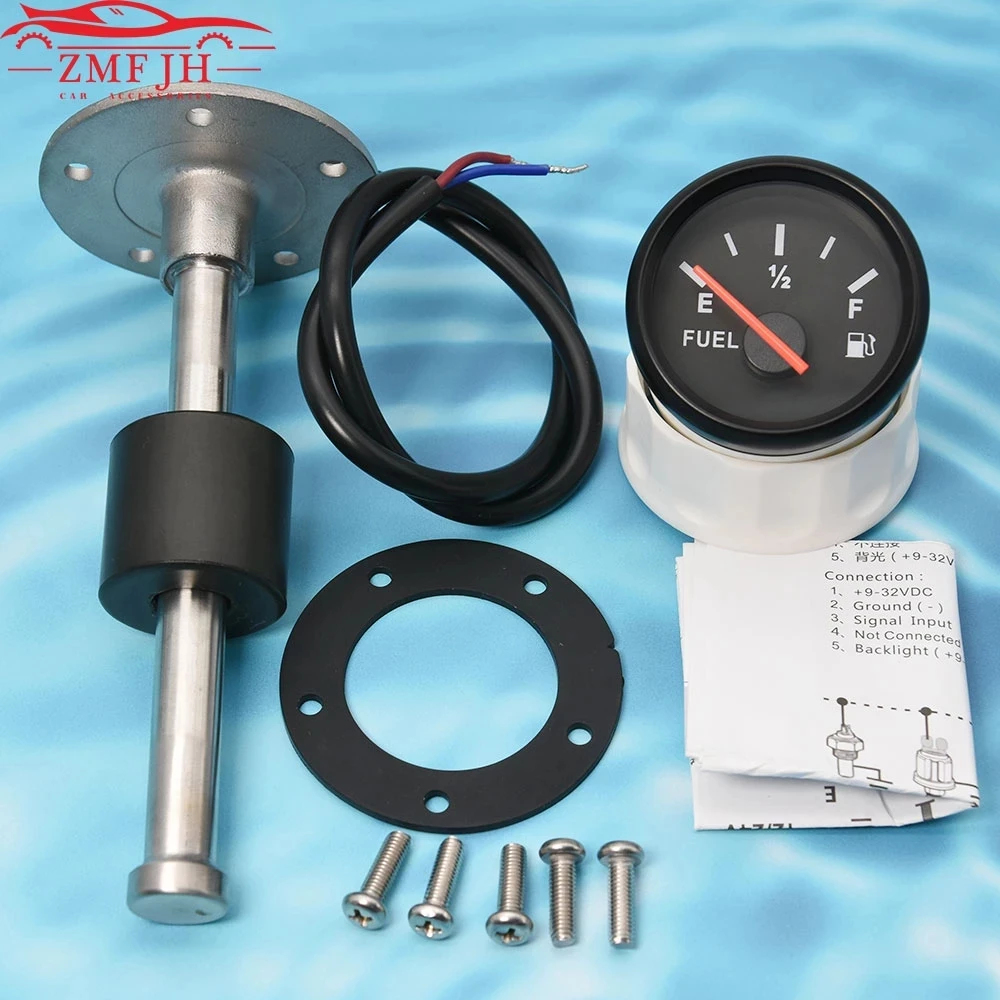 Wskaźnik poziomu paliwa z czerwonym podświetleniem 52MM z czujnikiem poziomu paliwa 125MM 175MM 225MM 275MM 0-190ohm Wskaźnik poziomu paliwa w zbiorniku oleju do łodzi