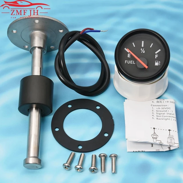 Wskaźnik poziomu paliwa z czerwonym podświetleniem 52MM z czujnikiem poziomu paliwa 125MM 175MM 225MM 275MM 0-190ohm Wskaźnik poziomu paliwa w zbiorniku oleju do łodzi