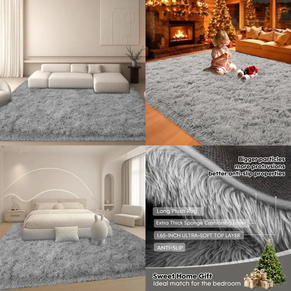 

Gray 6x9 Plush Rug for Living Room and Bedroom, Non-Slip Indoor Thick Carpet, Ideal for Kids and Dorms