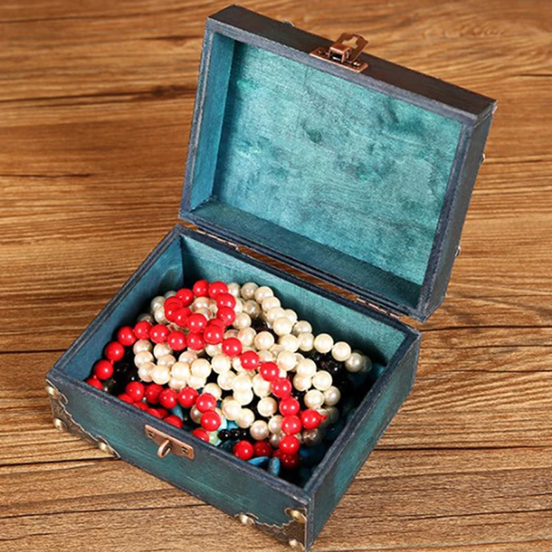 Decorative Wood Treasure Box Vintage Wooden Trinket Jewelry