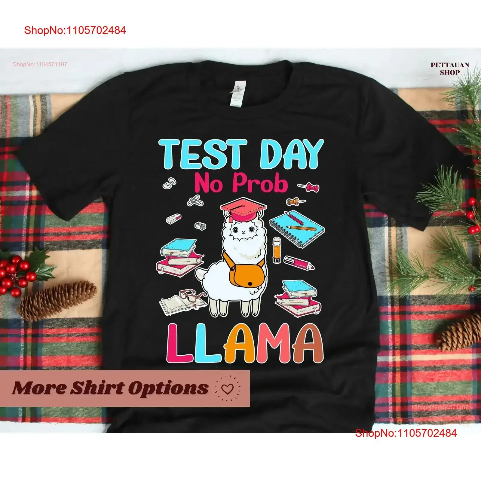 Test Day No Prob Llama Teacher School T Shirt Problem Challenge Reading Lover Lovers s vintage Washed Top For Everyday Wear
