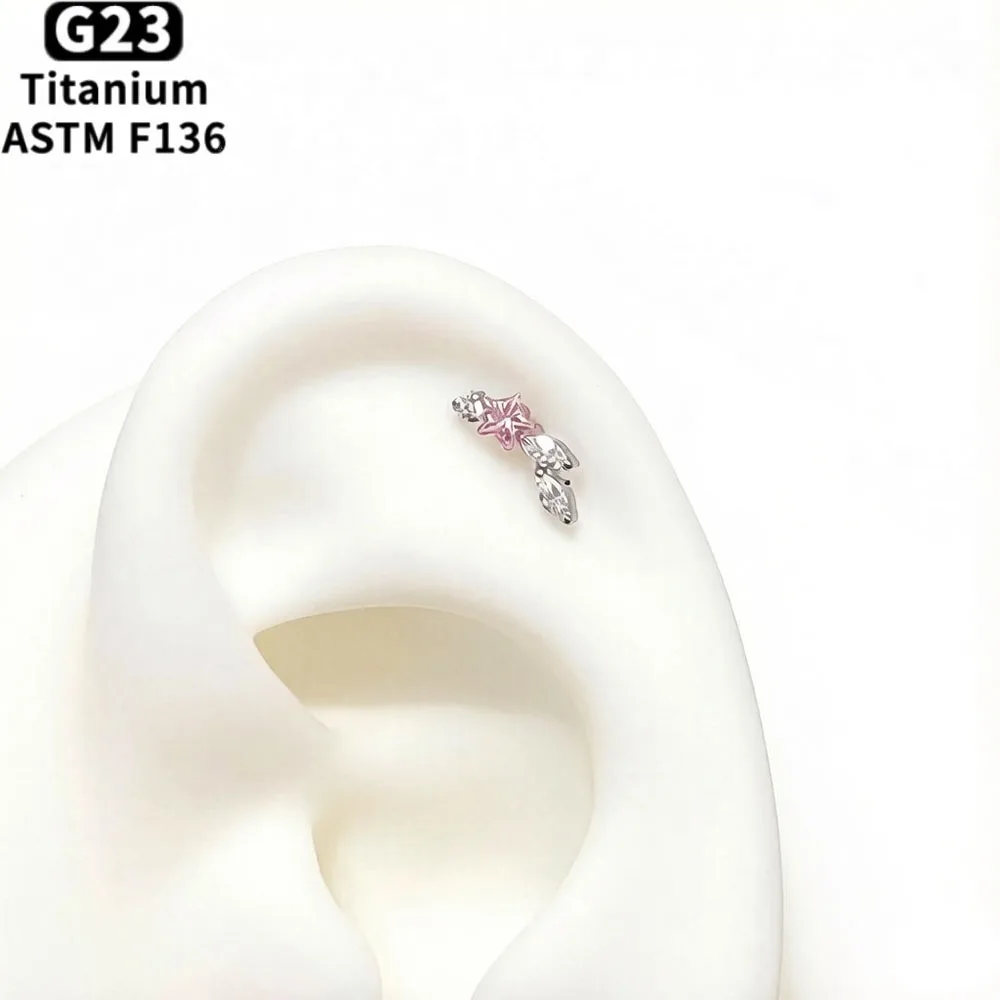 F136 Titanium Star Horse Eye Zirconia Lip Piercing Internal Thread Labret Tragus Helix Cartilage Nose Jewelry Earrings