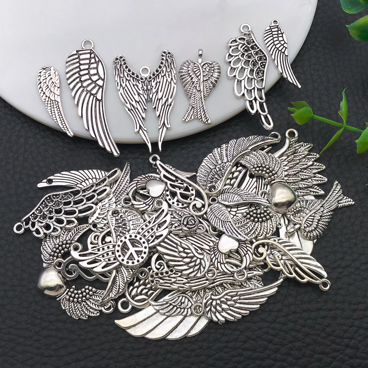 Angel Wing Charms, New 22/42 Pcs Mixed Antique Silvery Vintage Feather Wing Pendants For DIY Necklaces Earrings Jewelry Making view 6