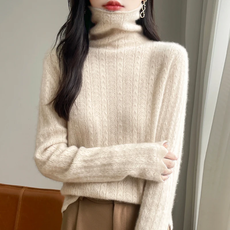 Damen-Pullover aus 100 % Wolle, klassisch, australische reine Wolle, nahtloser Kragen, langärmelig, lässig, hochwertiger Basic-Strickpullover