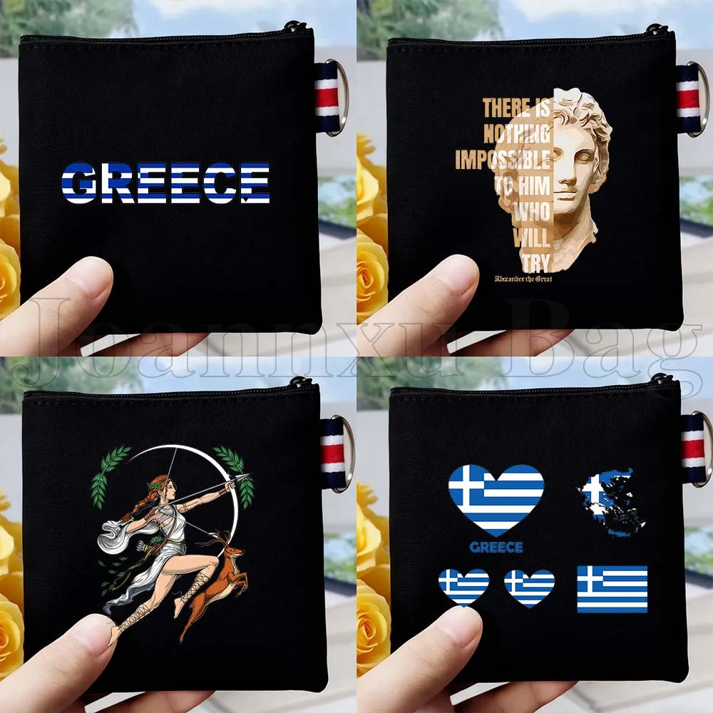 Monedero de Lona con Diseño de Ánfora Ateniense de la Antigua Grecia y Búho de Atenea, Pequeño, Cuadrado, para Monedas, Llaves y Tarjetas, Regalo de Grecia