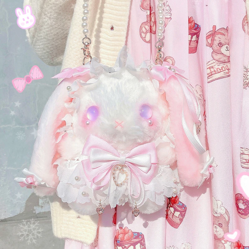 Marca dragon original Lolita BaoXiong rabbit wool cloth with soft nap is worn Lolita New Year gift bow cute harajuku rabbit bag