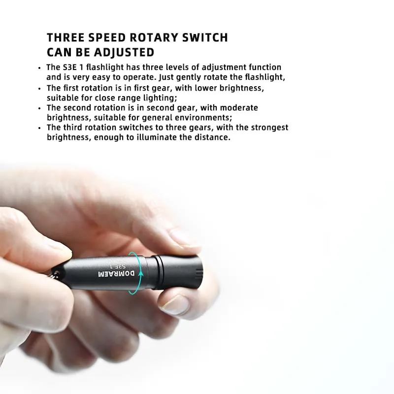 Domraem ไฟฉาย S3E1ขนาดเล็ก90ลูเมนส์ EDC กันน้ำ IPX8เลนส์ Pmma Tir ไฟพวงกุญแจขนาดกะทัดรัด
