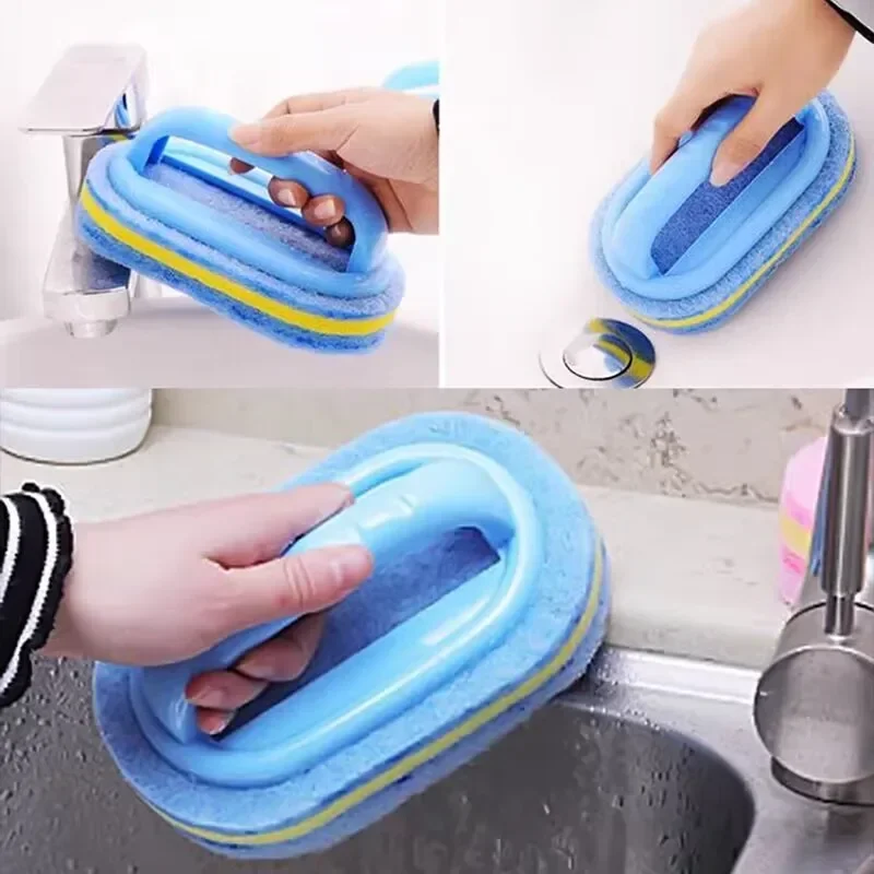 Kitchen Bathroom Toilet Cleaning magic sponge Glass Wall Cleaning Bath Brush Handle Sponge Ceramic Window Slot Clean Brush