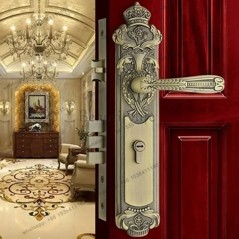 TAO Luxury Brass Gate Lock Europen Entrance Door Locks Golden Handle Lockset Bedroom Security