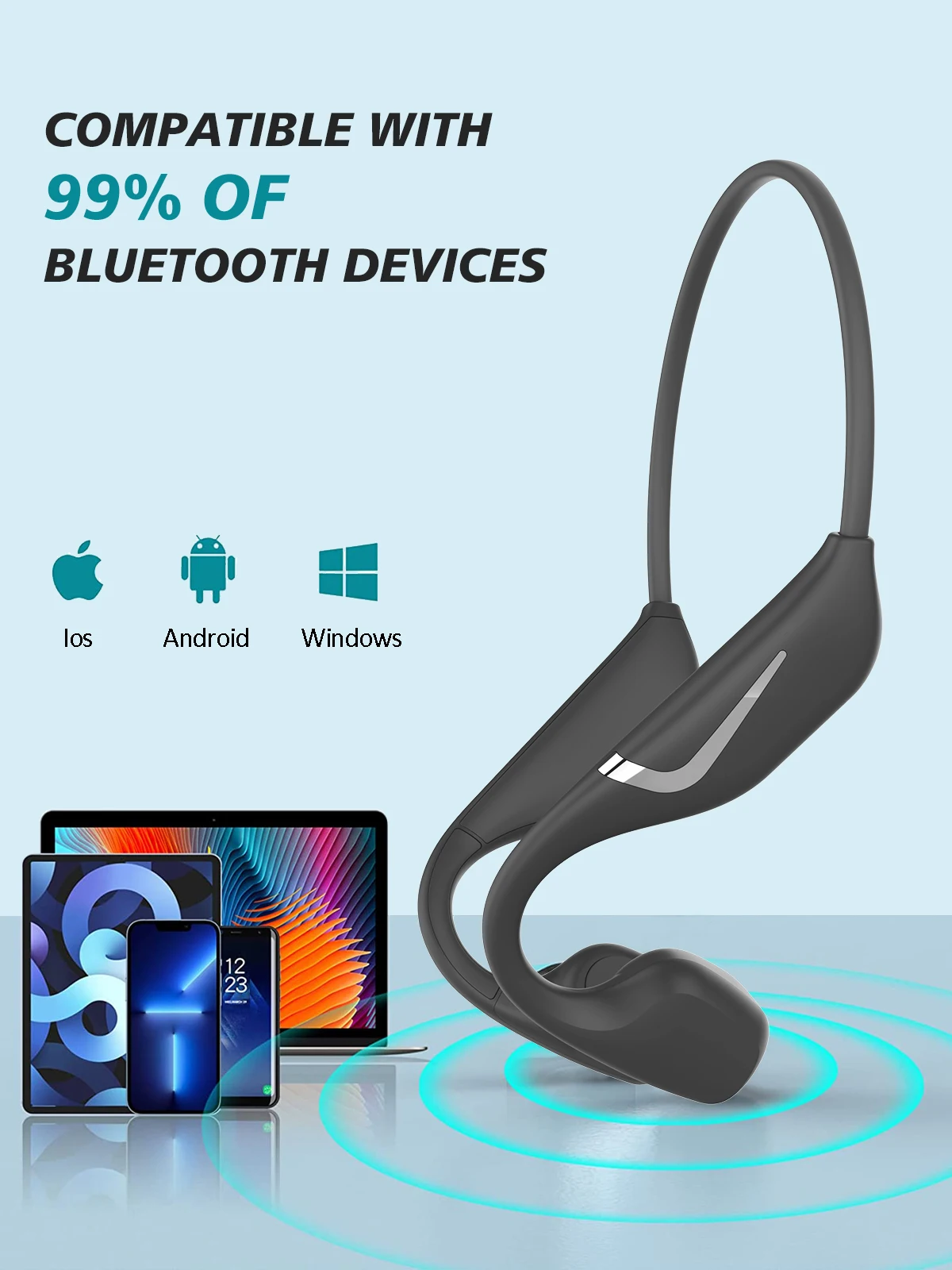 Real Bone Conduction Headphones Bluetooth 5.3 Wireless Earphones Waterproof Sports Headset with Mic for Workouts Running Driving