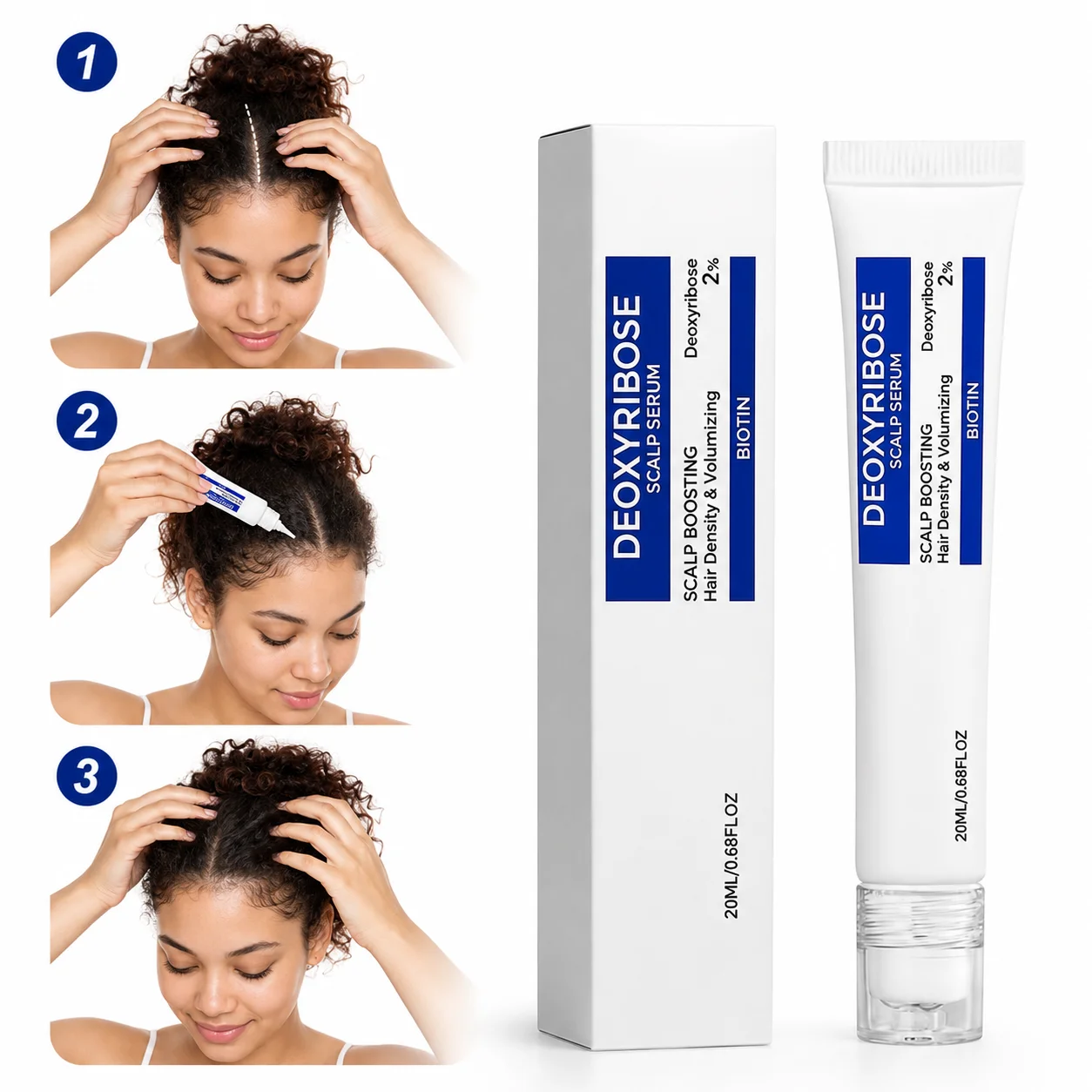 2% Deoxyribose Scalp Serum with Biotin Hair Density Volumizing Essence Refreshing Non-Greasy Roller Applicator Hair Care