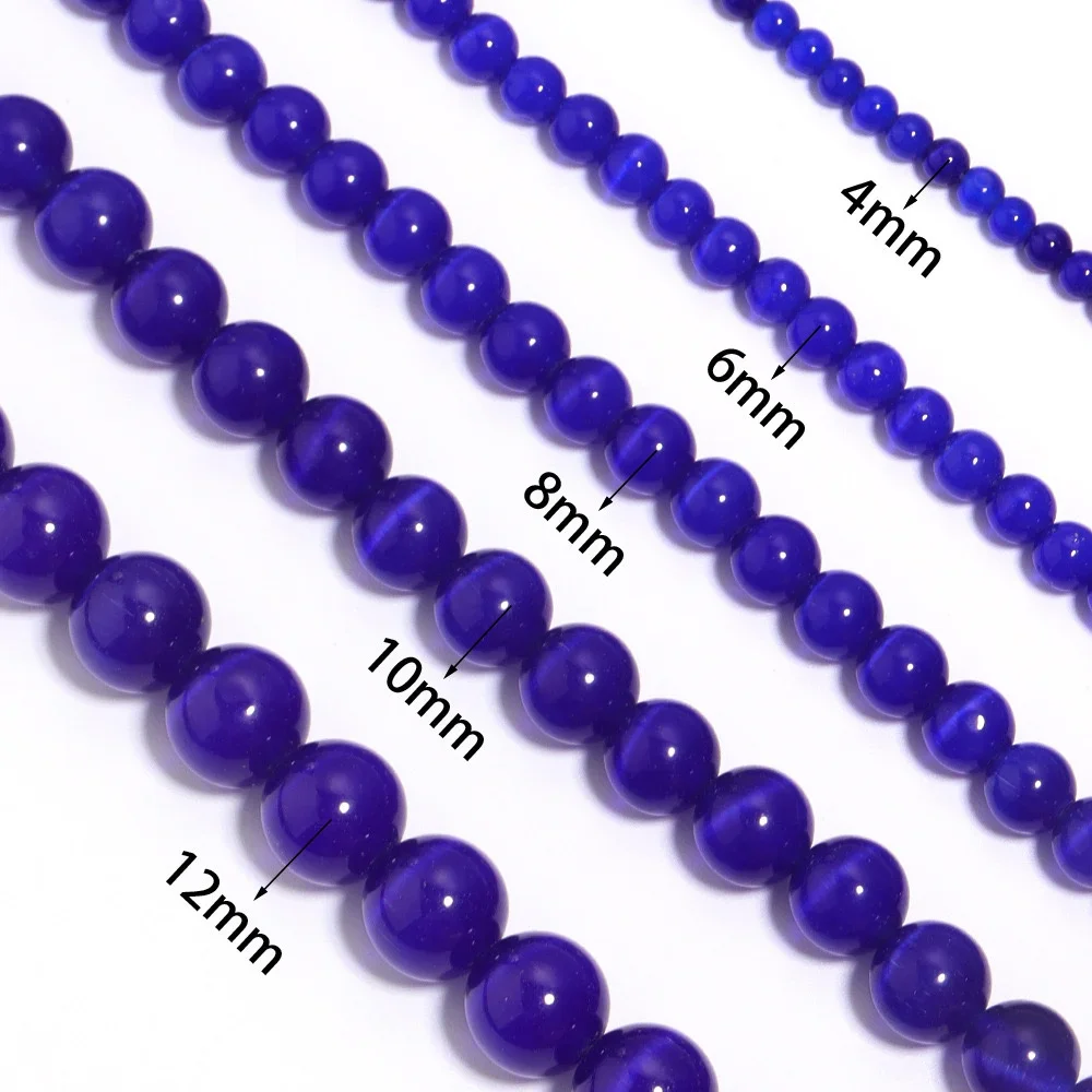 Natural Stone Dark Blue Cat Eye Opal Round Spacer Beads for DIY Jewelry Making Necklace Bracelet 4/6/8/10/12mm Charms Cute Beads