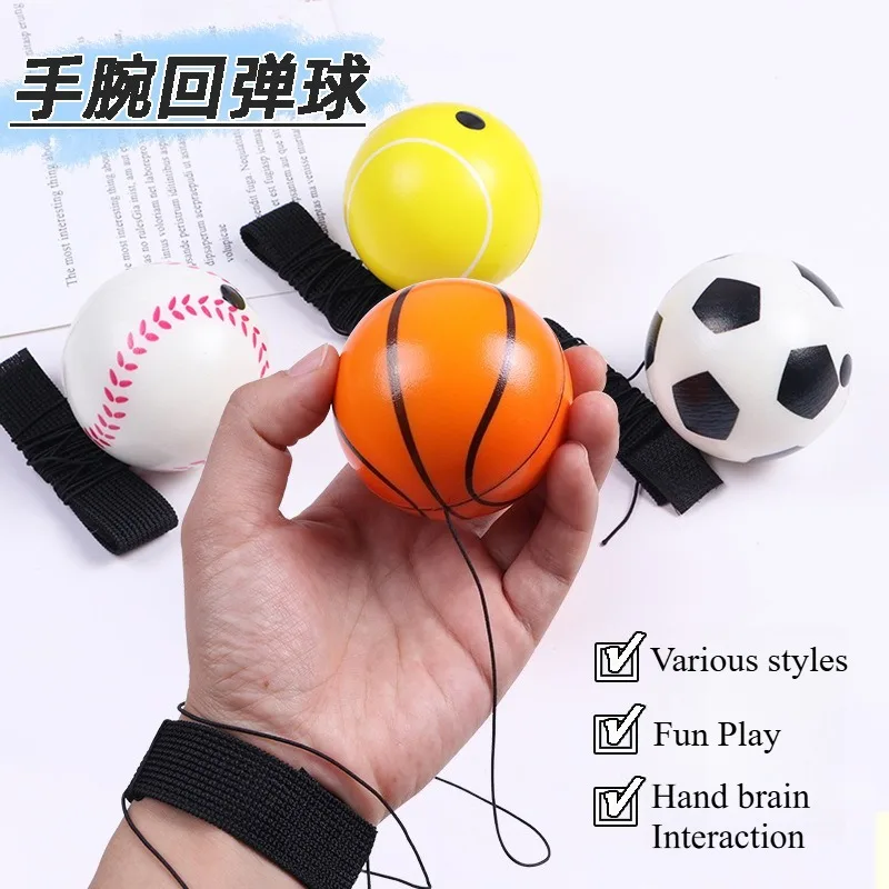 Palla da polso con ritorno a mano Palla di rimbalzo in gomma elastica con corda Giocattolo antistress per bambini Giocattolo per bambini all'aperto Giocattolo con fascia per dita