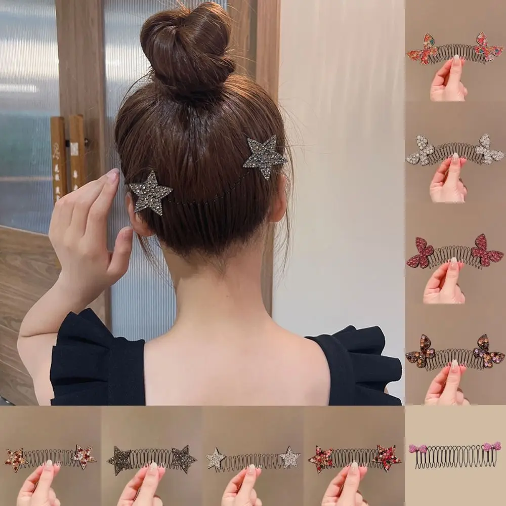 Sweet Rhinestone U Shape Hair Styling Comb Star Bow Fixed Combs Butterfly Fixed Combs Invisible Extra Hair Holder Children