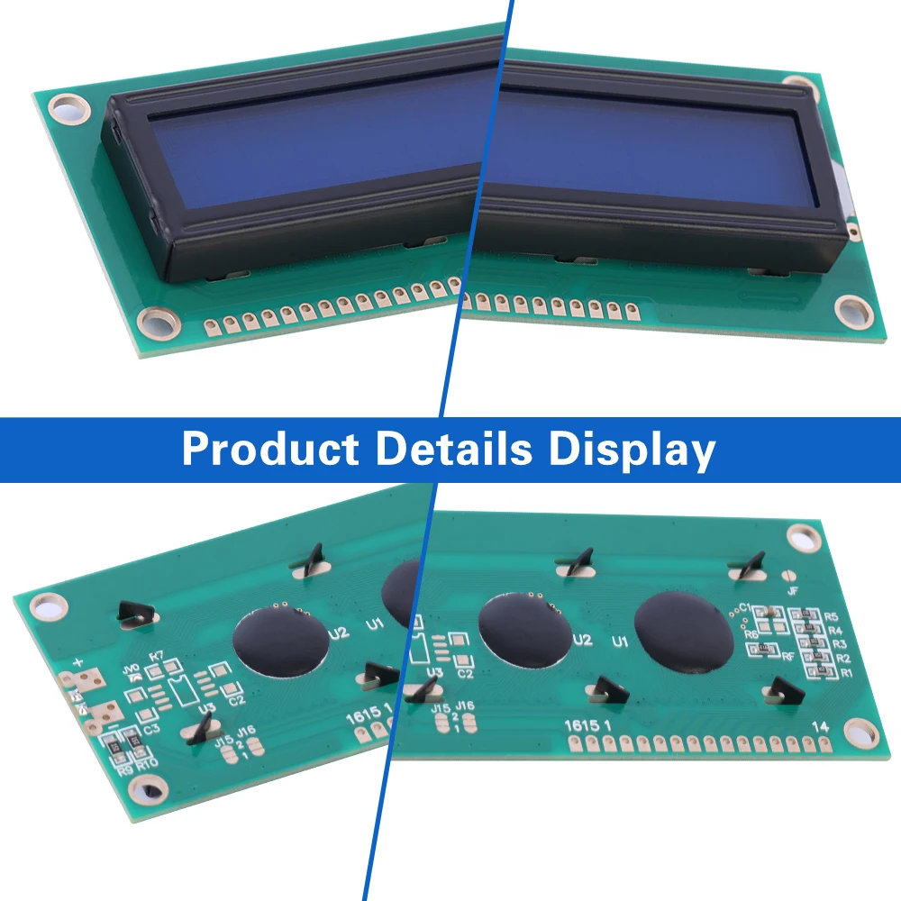Blue Film White Letters Character LCD Module, Arduino Interface, Backlight, Built-In ST7066U, 1602C2, 1602C2, 16Pin, 84x44mm
