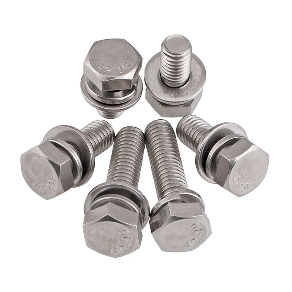 Yiqianyuan M12xP1.75 SUS304 Śruba z łbem sześciokątnym ze stali nierdzewnej z podkładką sprężynową i podkładką zwykłą do montażu sprzętu