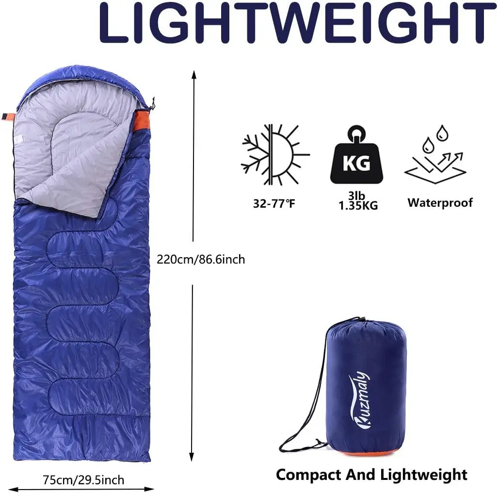 Camping Sleeping Bag 3 Seasons Lightweight &Waterproof with Compression Sack Camping Sleeping Bag Indoor & Outdoor for Adults &