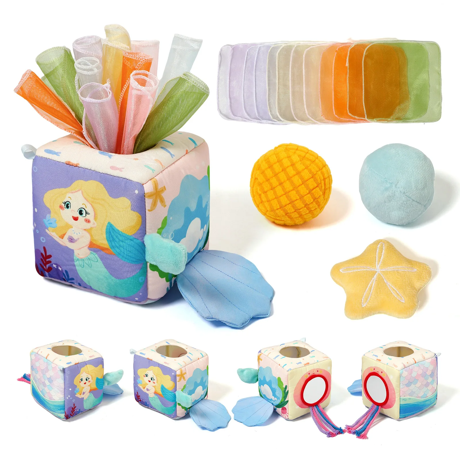 Montessori Cloths Toys Magic Cotton Animal Tissue Box Kids Finger Exercise Cloth Box Toys Baby Educational Activity Sensory