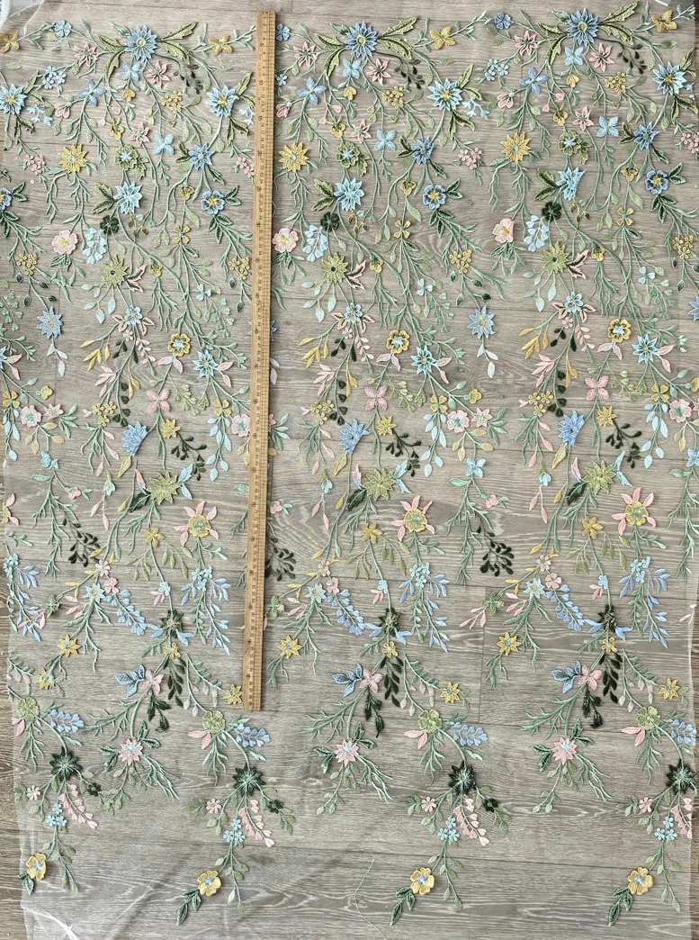 High Quality Colorful 3D Flowers, Leaves, Mesh, Embroidered Lace Fabric, Handmade Wedding Dress, Cheongsam Accessories