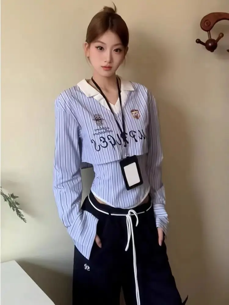 

Grunge Irregular Tank Top Women Y2k Aesthetic Preppy Style Two Pieces Set Cropped Streetwear Stripe Letter Printing T Shirts