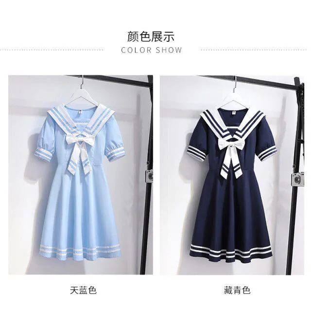 2024 Summer New retro preppy Girls long Dress Cotton Sailor bow Collar Teens striped JK Patchwork Baby Clothes Toddler 12 year