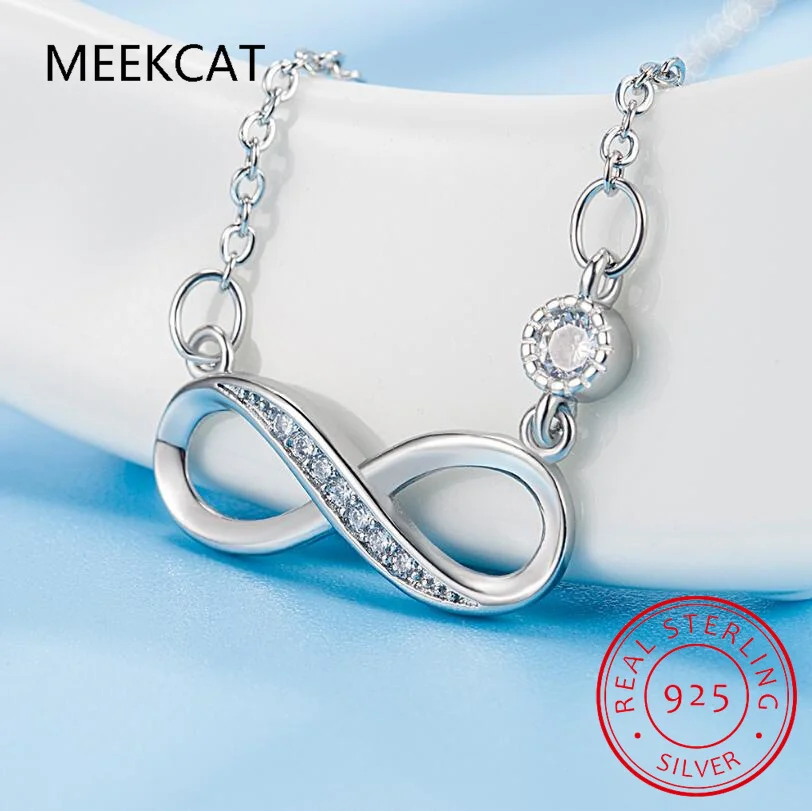 Fashion Female Necklace 925 Sterling Silver Infinite Love 8-word Pendant Necklace for Women Micro Single Zircon Clavicle Chain