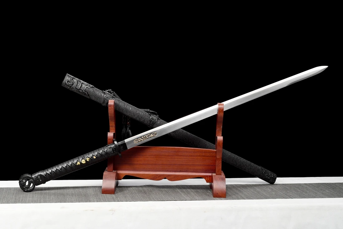 Functional Handmade Chinese KungFu Real Sword High Carbon Steel Blade Tang Dynasty Saber Black Dragon WuShu Battle Jian view 2