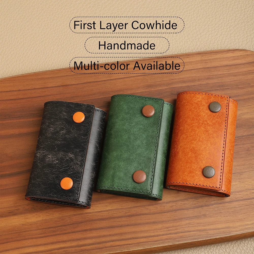 CRAZYSMITH 100% Handmade Genuine Leather Keychain Double Button Key Bag Housekeeper Case Premium Key Organizer Pouch for Stylish