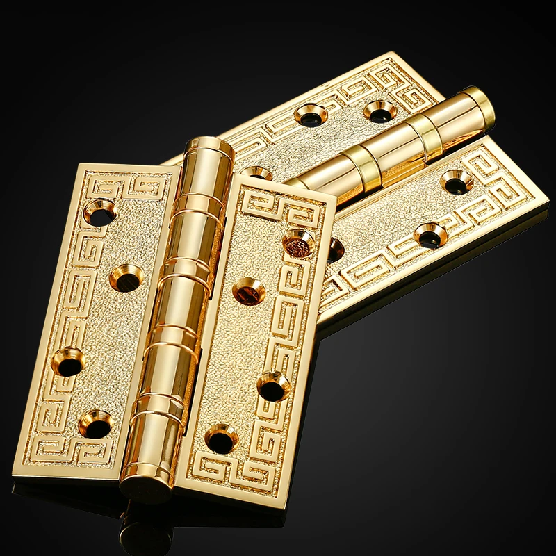 High-end 2PCS 4'' Solid Brass Heavy Duty Door Hinges 4mm Thicken Wood Gate Door Hinge Bearing Silent Crown Head Hinges+Screws