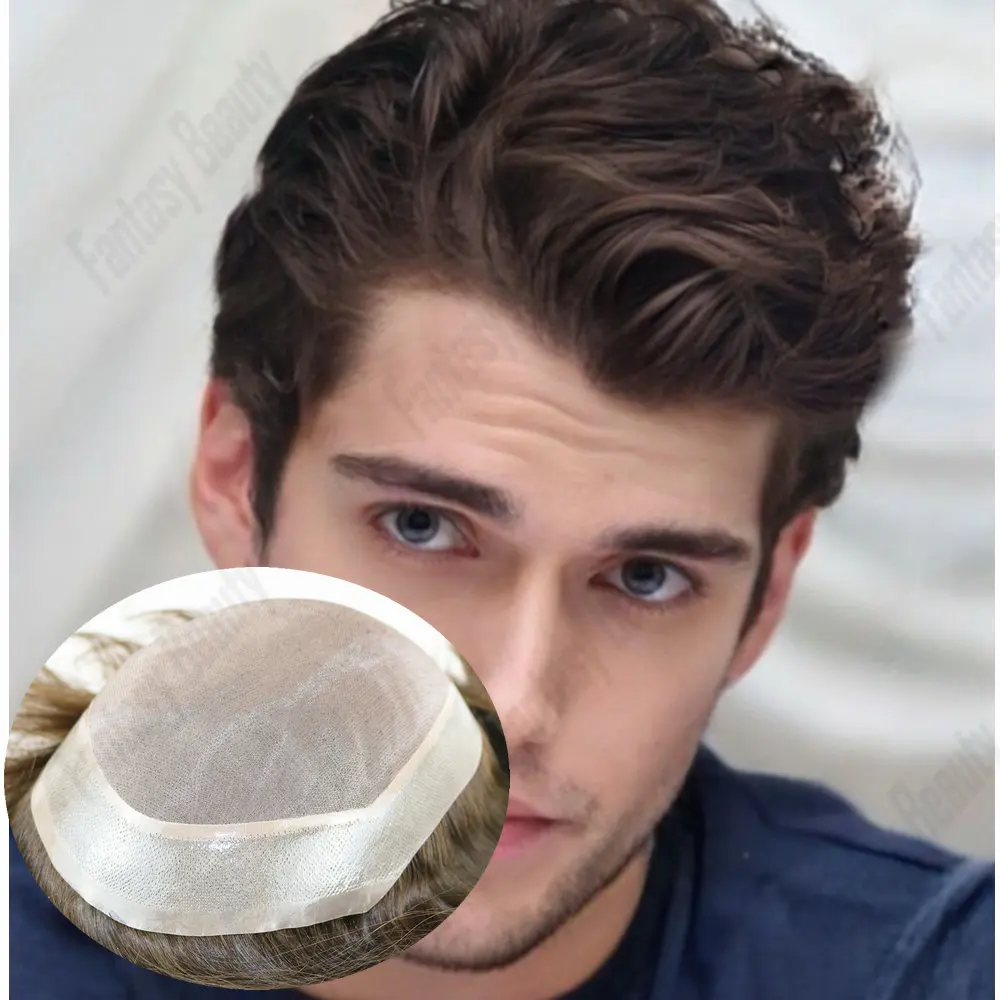 

Undetectable Mono PU Base Toupee For Men Brown Blonde Black Human Hair System Male Prosthesis Straight/Wave Replacement System