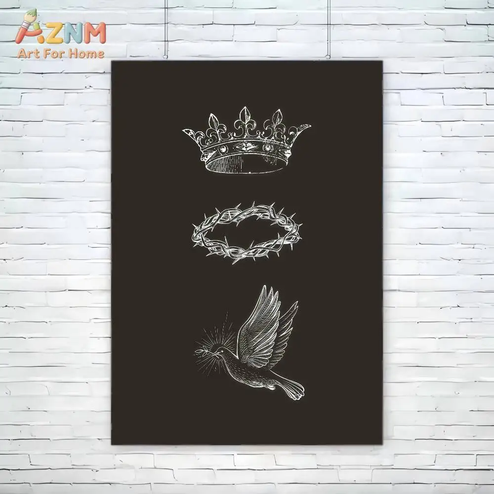 AZNM Minimalist Christian Cross Crown of Thorns Faith Pattern Frameless Canvas Poster Religious Prayer Room Wall Art Decor view 6