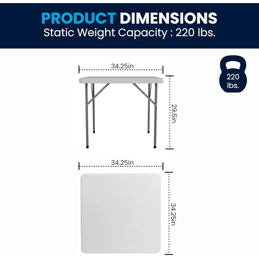 White 2.85' Square Plastic Folding Table with Locking Legs for Indoor/Outdoor Events