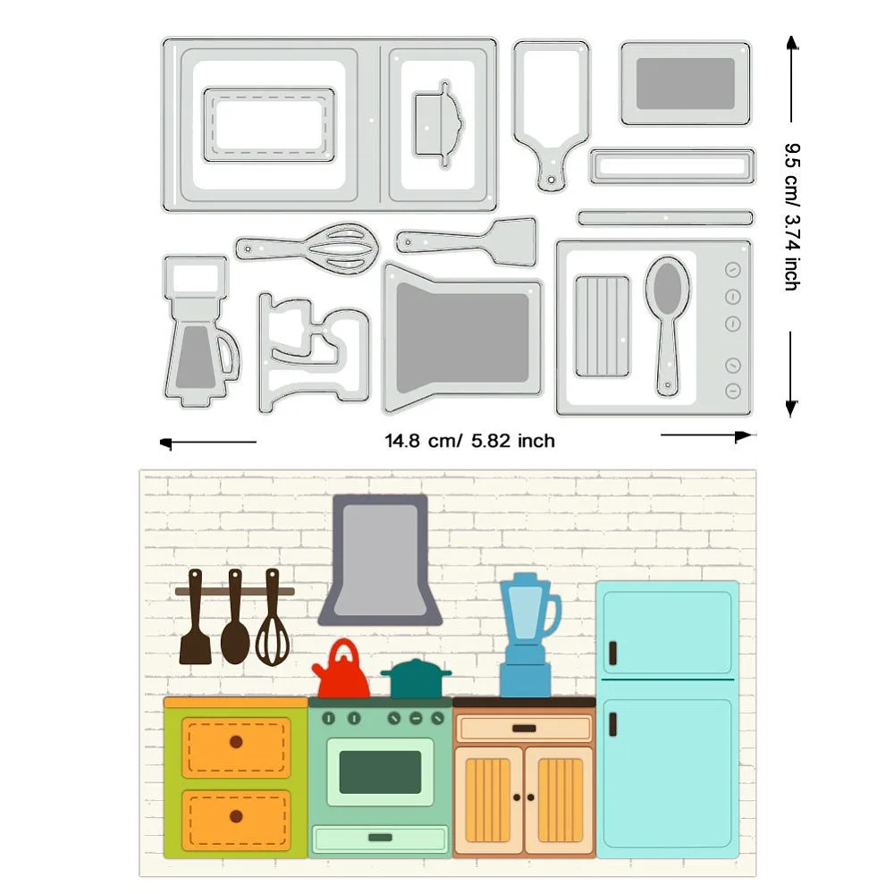 Kitchen Theme Metal Cutting Dies Refrigerator Kitchenware Embossing Stencil Template for DIY Crafts Scrapbook ​Photo Album Decor