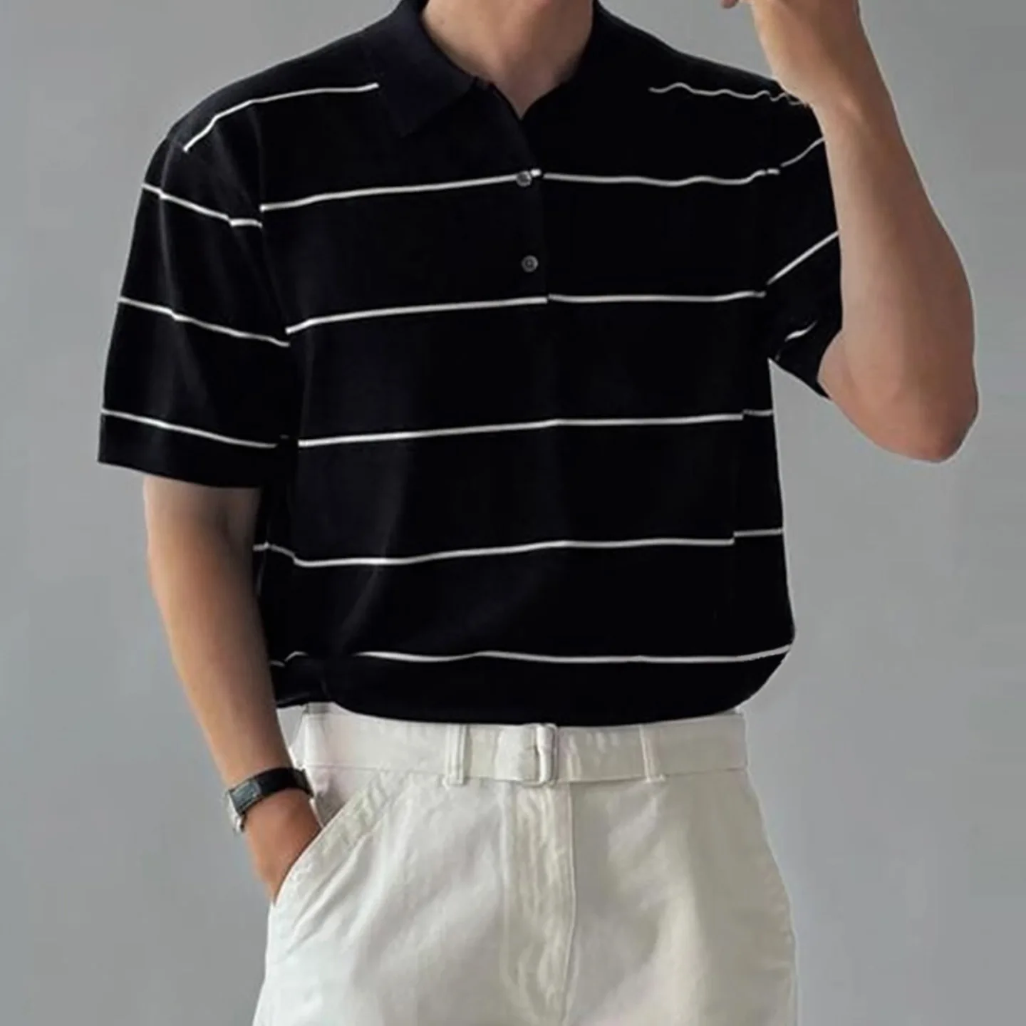 

2026 Summer Men's Striped Polo Neck Short Sleeve Loose Comfortable Casual Simple Versatile Trendy Daily Wear Commute Polo Shirt