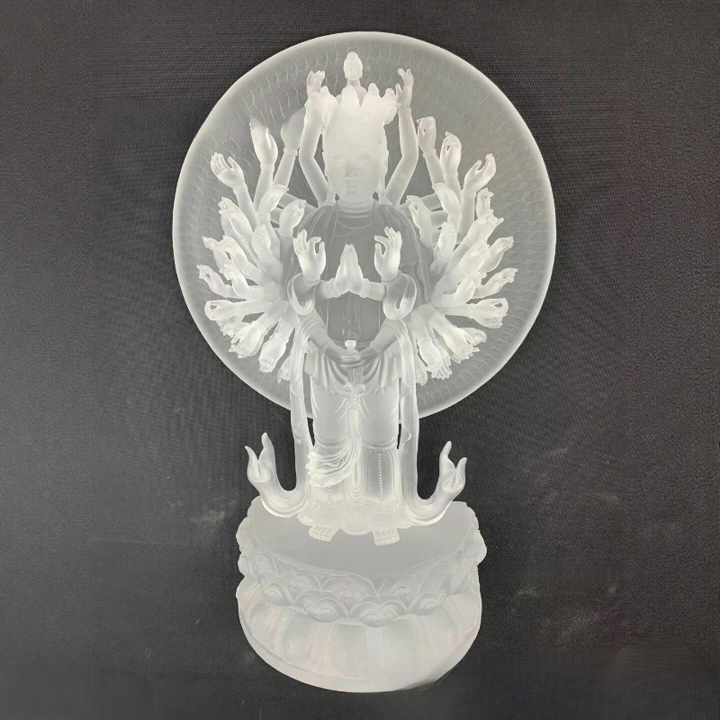traditional-style glazed Thousand-Hand Guanyin ornaments, new Chinese Zen homeBuddhist hall, temple lotus base crafts
