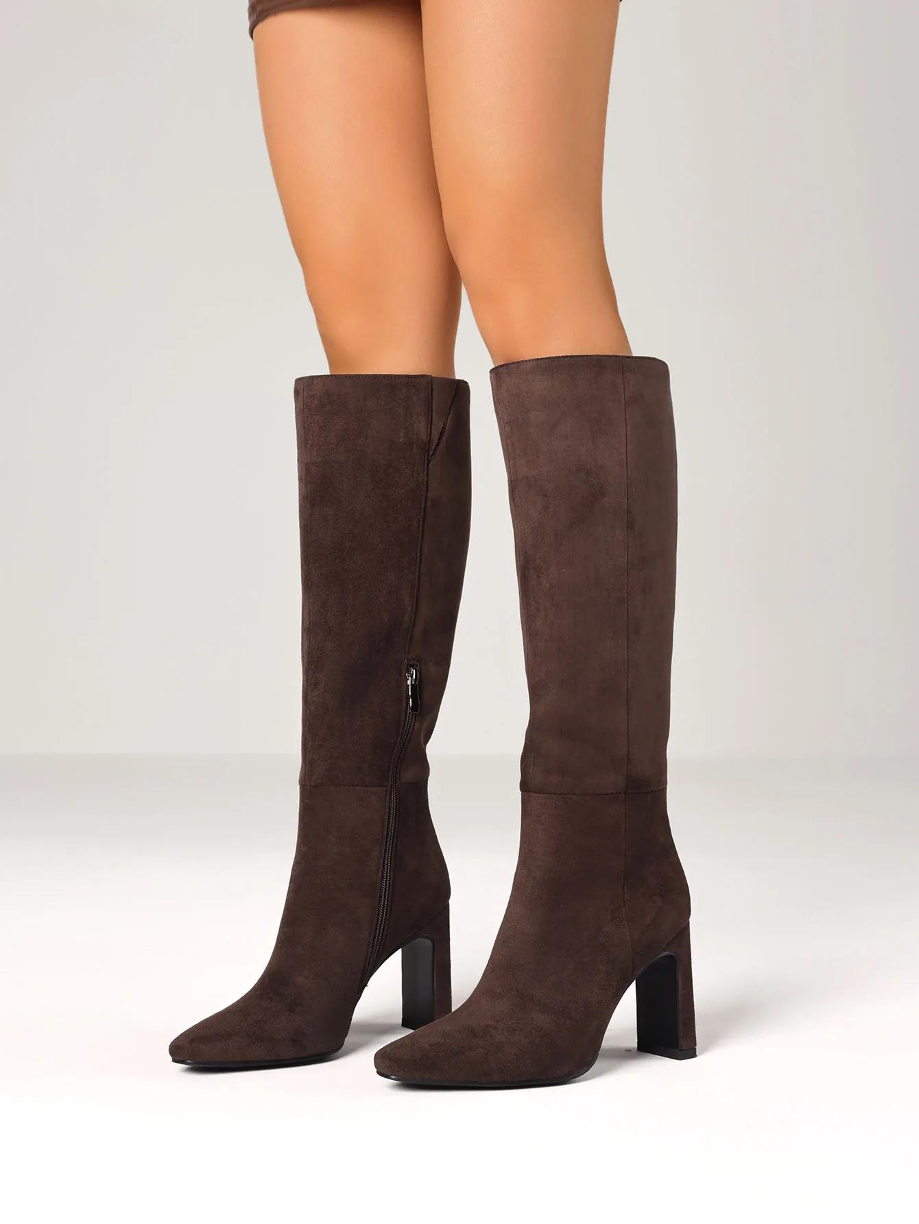 المرأة الصلبة حذاء برقبة للركبة موضة ساحة تو كتلة كعب عالي مكتنز الجانب سستة فستان الحفلات مثير الخريف أحذية امرأة