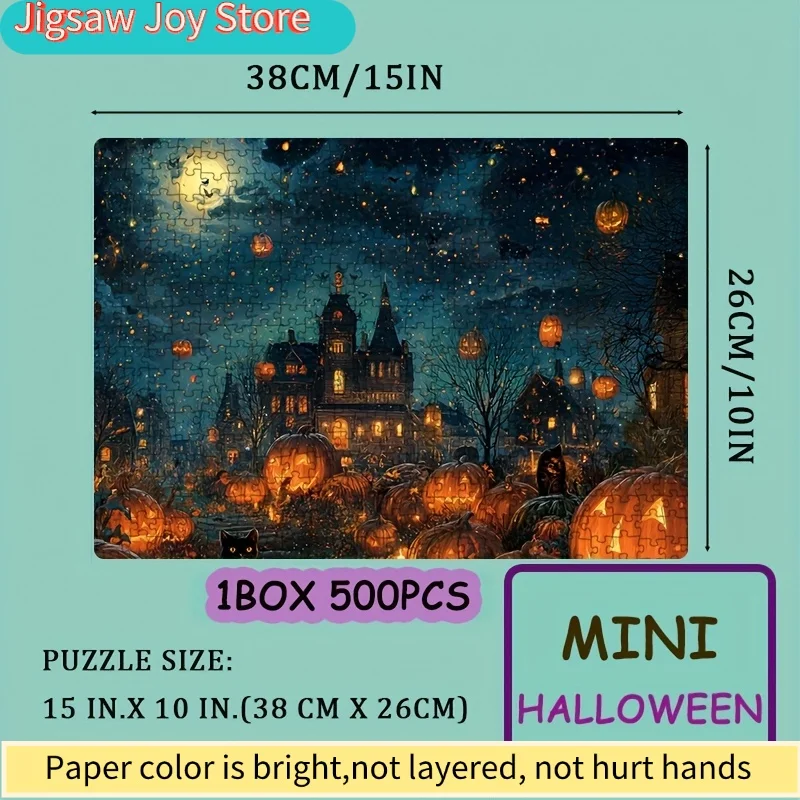 1 Caixa de Quebra-Cabeças para Adultos Starlight Halloween Town, Ideal para Jogos de Festa e Atividades - Mosaico Colorido Encantador 15x10i